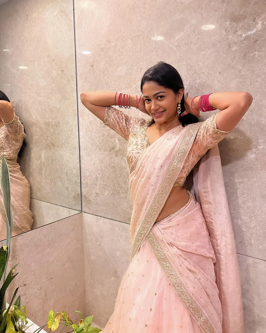 Telugu Actress Payal Radhakrishna in Pink Saree Blouse